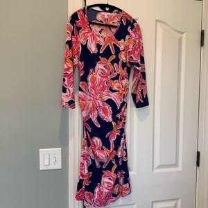 Lilly Pulitzer navy dress with hot pink flowers in size large.